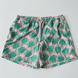 J Crew Flex Swimsuit Swim Trunks Shorts Pink Green Turtles Size Large Pockets